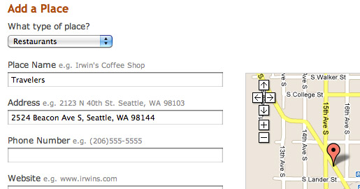 form for adding a place to the Walk Score map