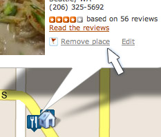 screenshot showing the 'Remove place' link